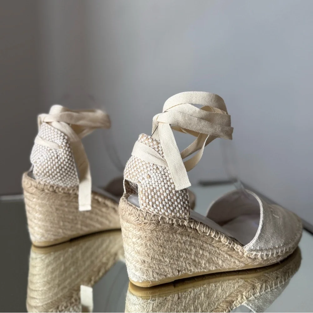 Like New Prada Linen Espadrille Wedge Sandals 41